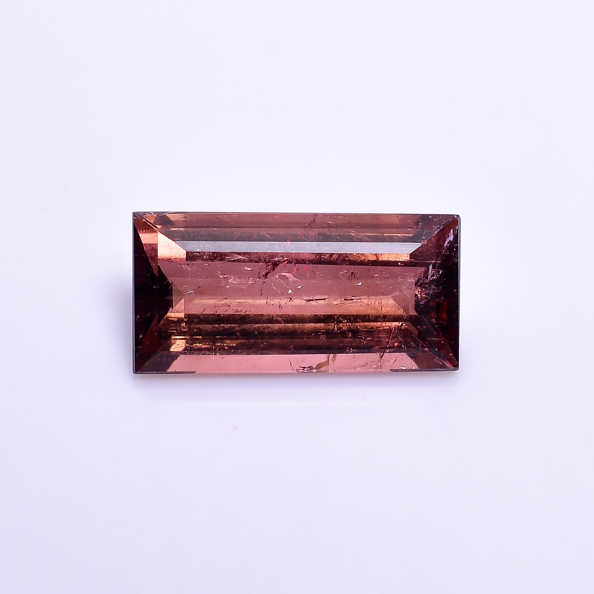 natural pink tourmaline rectangle shape facit cut stone slightly inclusion loose gemstone